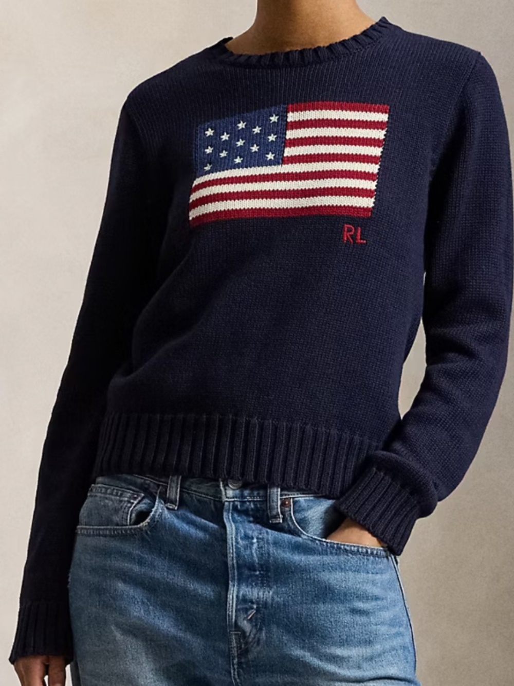 Polo Ralph Lauren Iconic Flag Knit Crewneck Long Sleeve Sweater Jumper Sz Small
